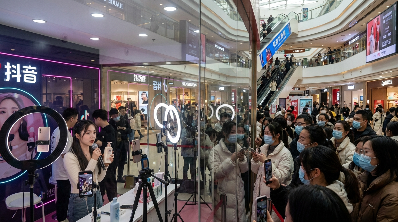 Douyin live-streaming studio inside a Changzhou shopping mall