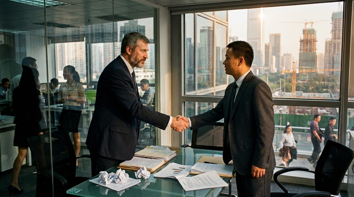 Российский и китайский предприниматели заключают сделку после быстрой проверки
