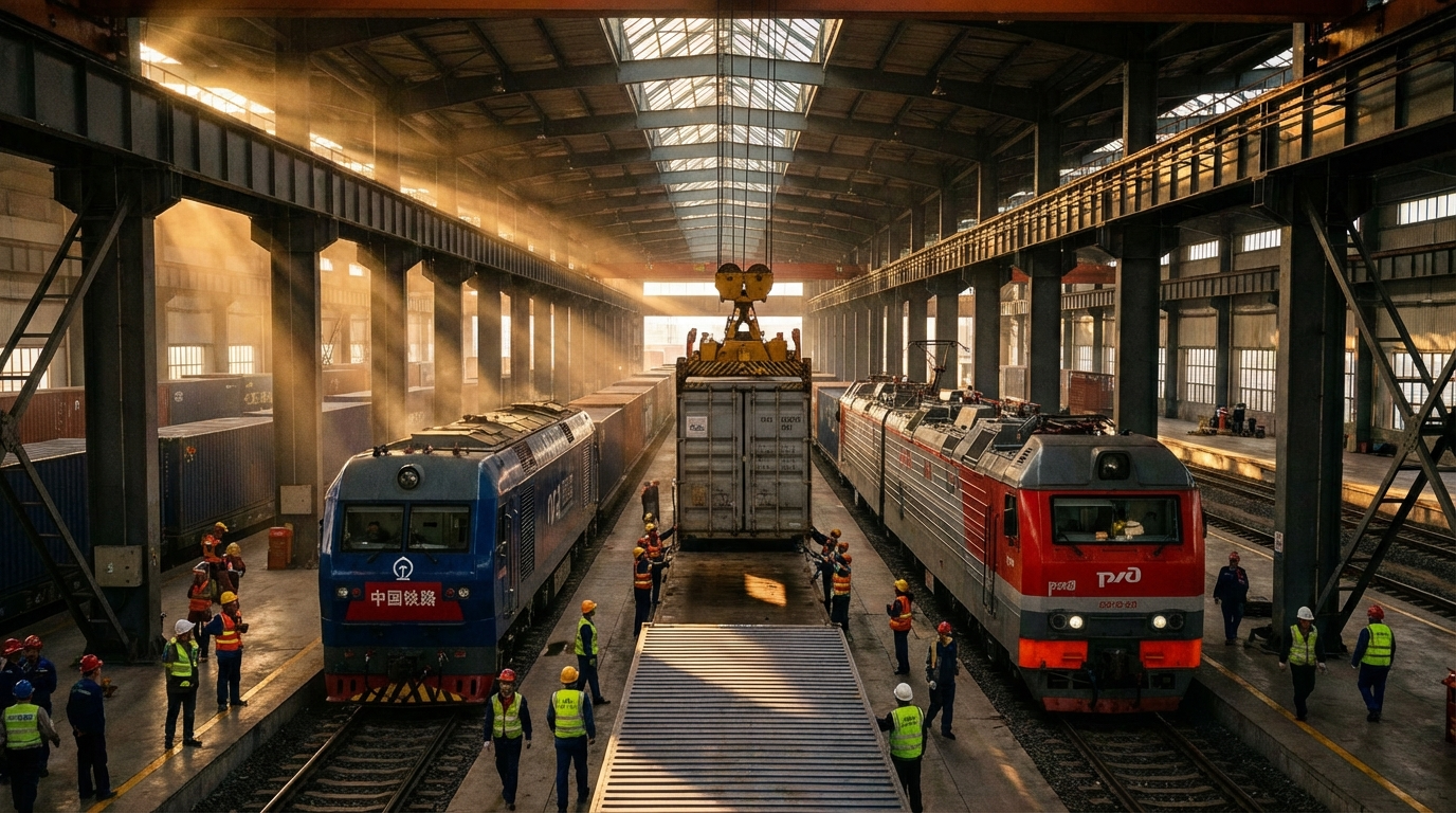 Пограничный железнодорожный терминал Хоргос: перегрузка контейнеров между поездами Китая и России