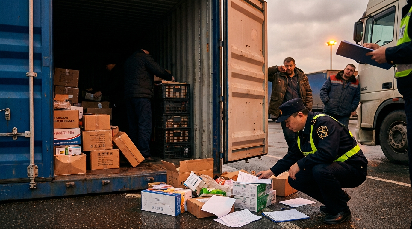 Таможенный досмотр первой отгрузки из ЕАЭС на китайской границе