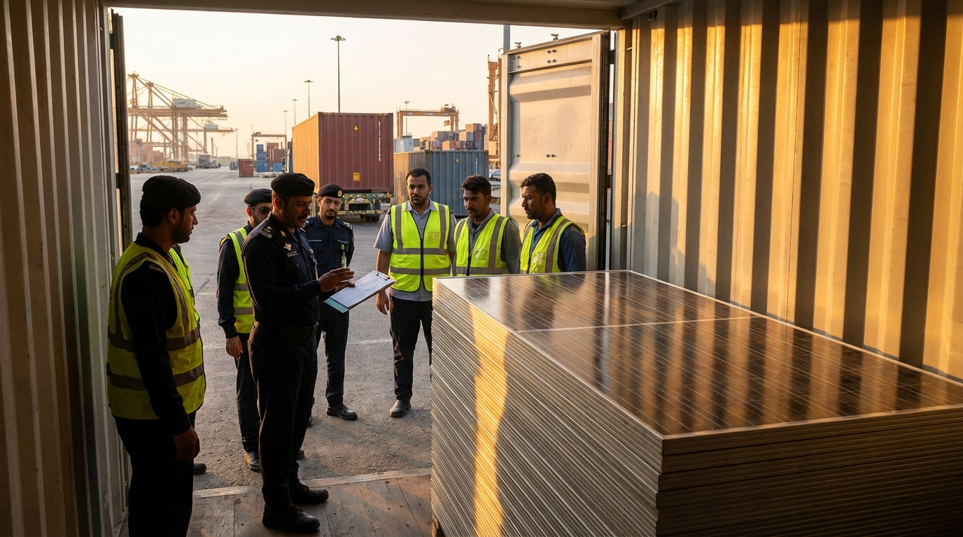 达曼港第一柜中沙合资光伏铝边框出口现场