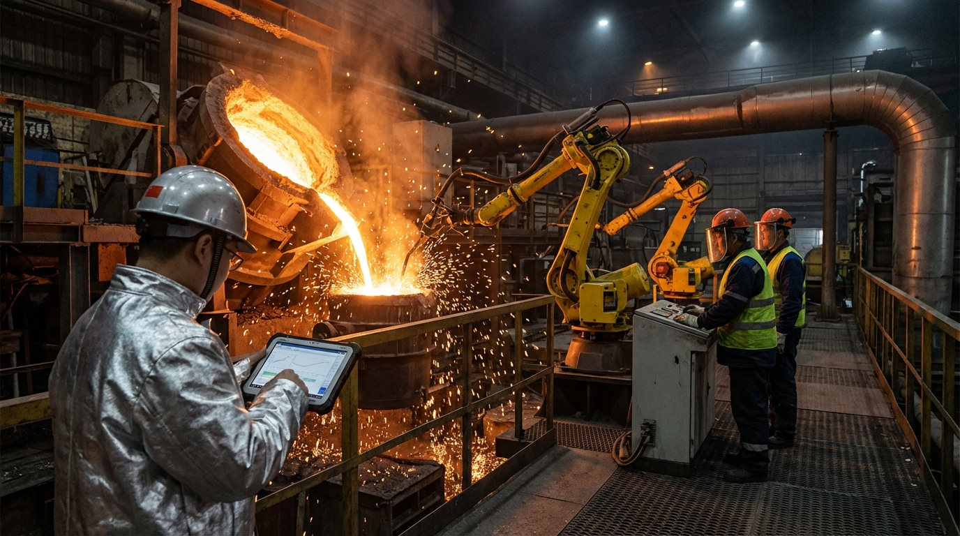 哈萨克斯坦铜冶炼厂内，中国工程师指导闪速炉运行